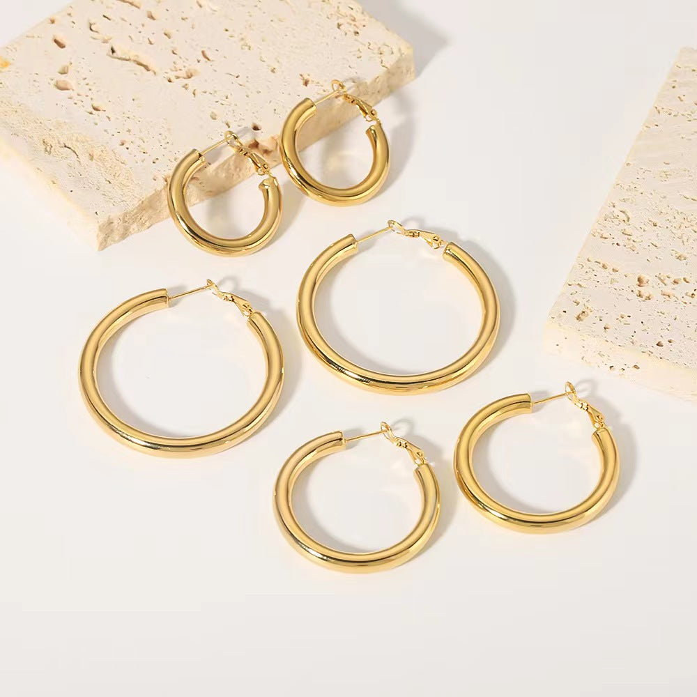 Steel earring plated with fine gold