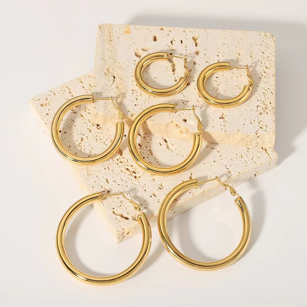 Steel earring plated with fine gold