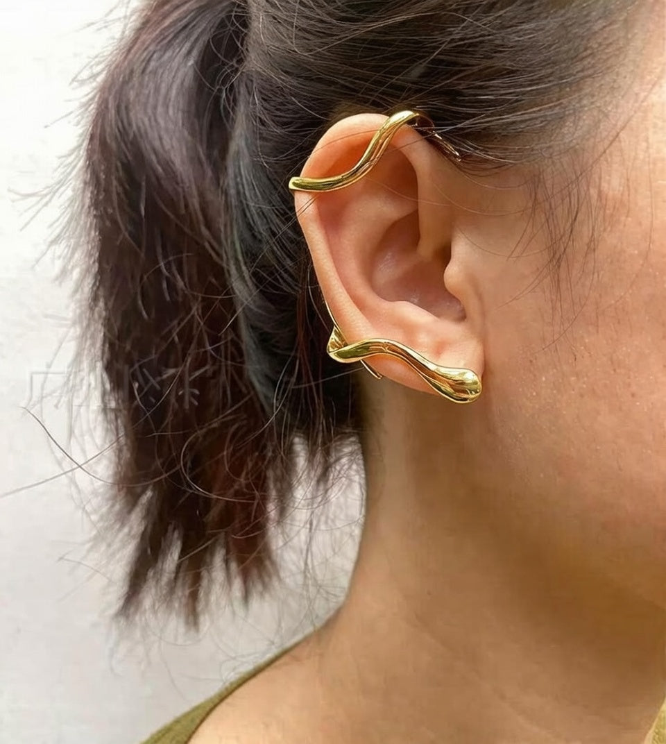 Boucles d’oreilles ear cuff ondulées en acier inoxydable