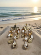 Boucles d’oreilles coquillages et perles pendantes en acier inoxydable