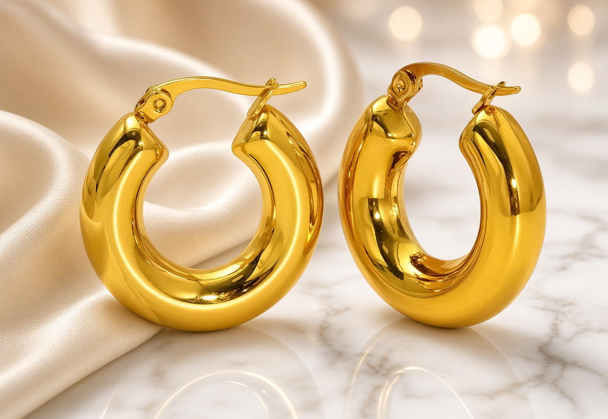 Boucles d'oreilles créoles épaisses dorées en acier inoxydable