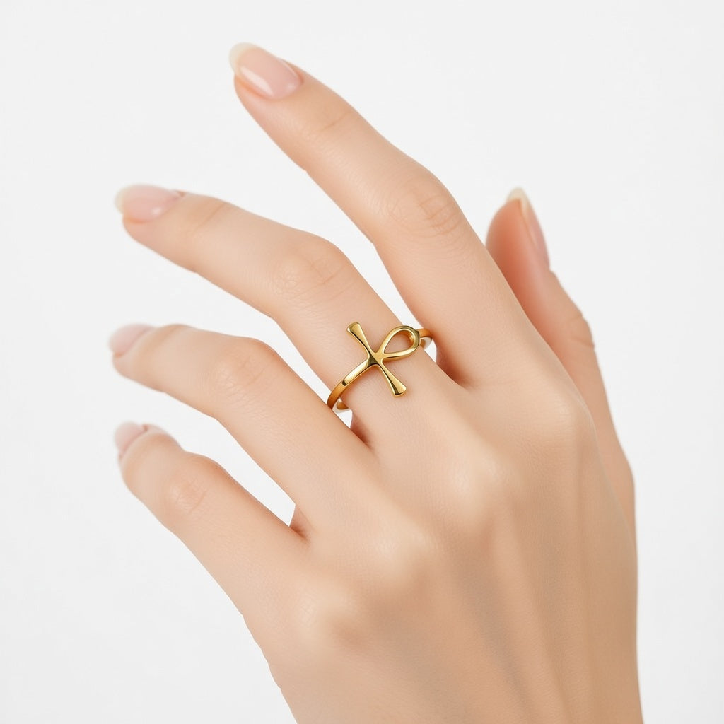 Bague croix d'Ankh en acier inoxydable
