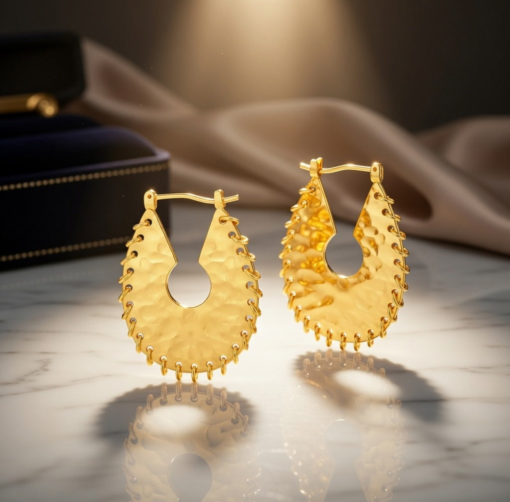 Boucles d’oreilles créoles texturées en acier inoxydable