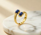 Bague ouverte pierre bleue en acier inoxydable
