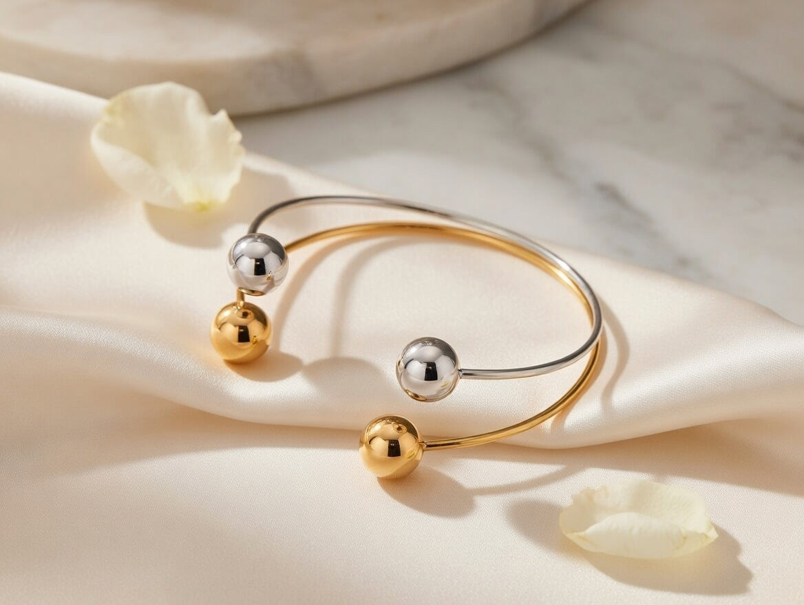 Bracelet jonc ouvert bicolore en acier inoxydable