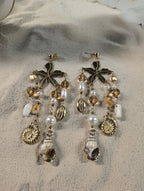 Boucles d’oreilles coquillages et perles pendantes en acier inoxydable