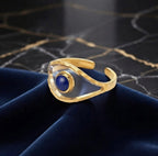 Bague ouverte en acier inoxydable avec pierre bleue
