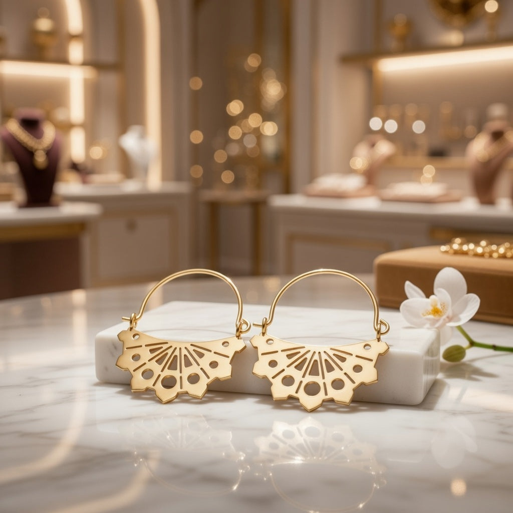 Créoles motif éventail ajouré en acier inoxydable