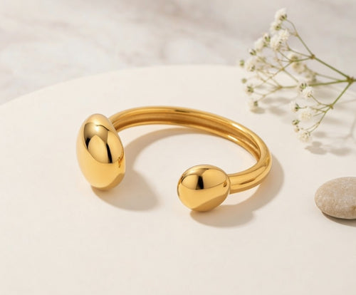 Bracelet jonc ouvert boules en acier inoxydable