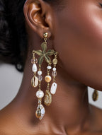 Boucles d’oreilles coquillages et perles pendantes en acier inoxydable