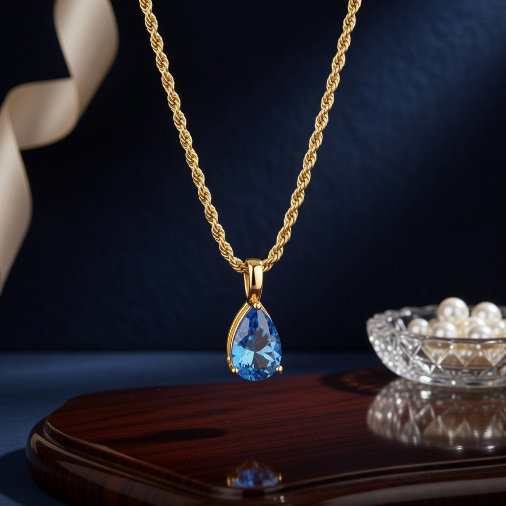 Collier corde torsadée en acier inoxydable avec pendentif goutte