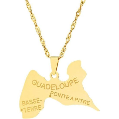 Collier carte Guadeloupe en acier inoxydable – vue 2