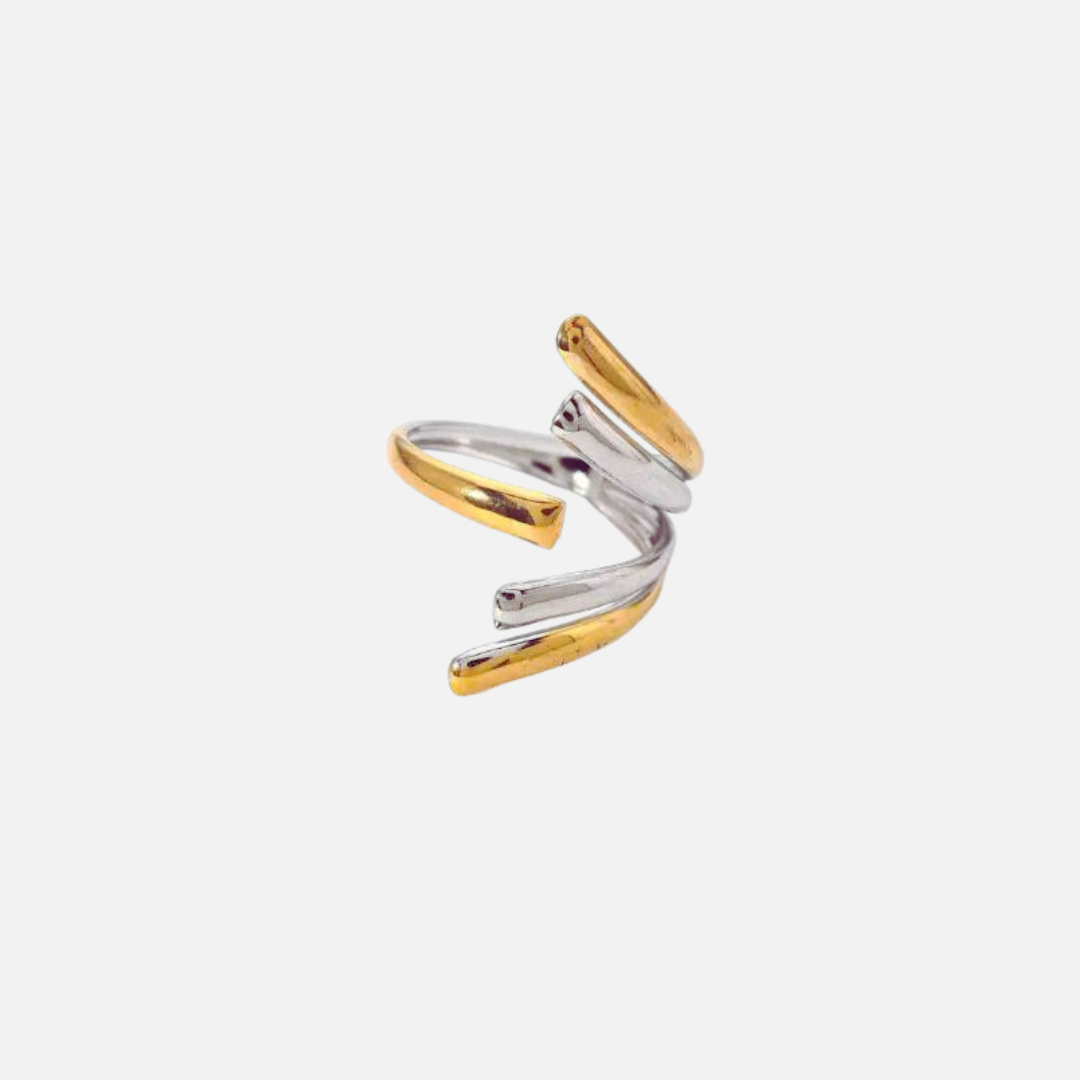 Bague ouverte bicolore en acier inoxydable