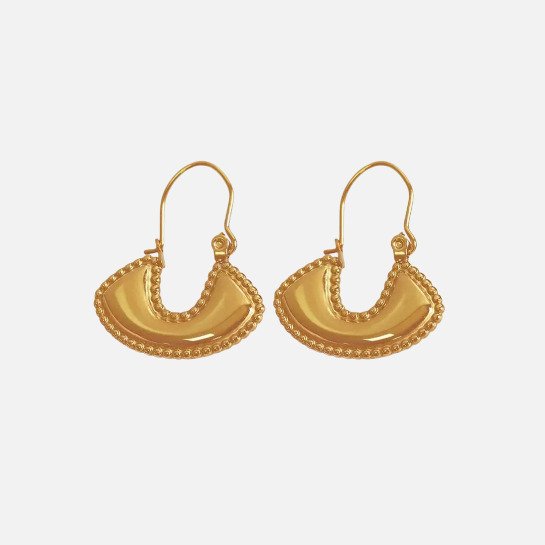Boucles d'oreilles créoles demi-lune perlées dorées