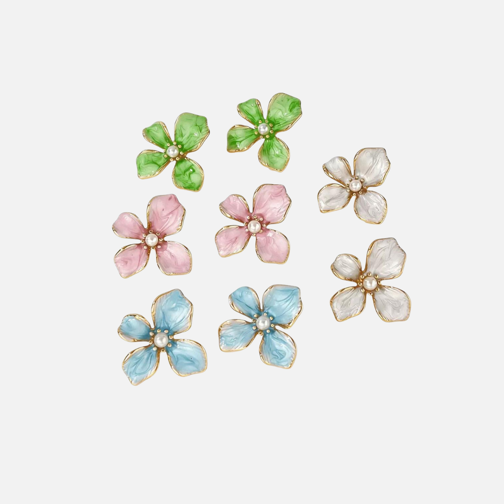 Boucles d’oreilles fleur colorée en acier inoxydable avec perle