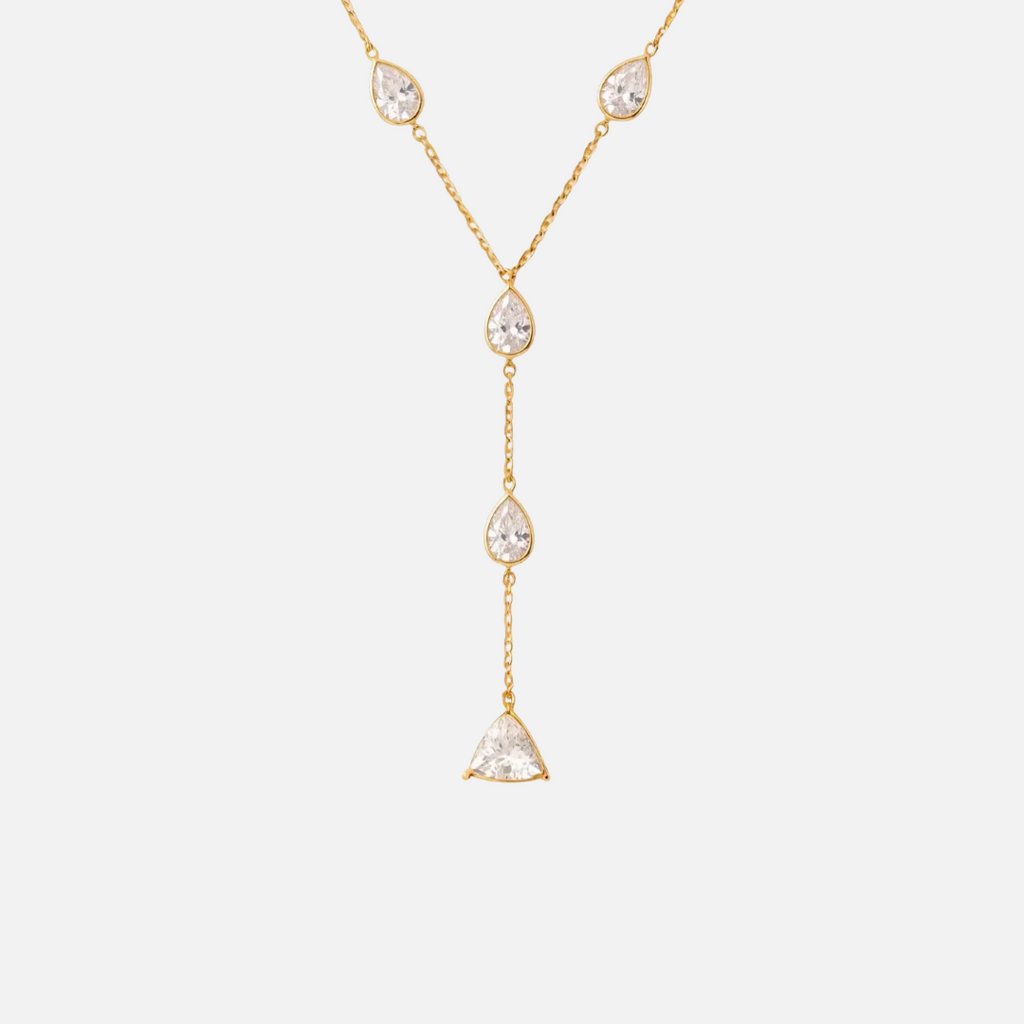 Collier Y en acier inoxydable – pendentif gouttes scintillantes en acier inoxydable