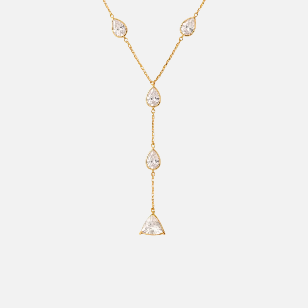 Collier Y en acier inoxydable – pendentif gouttes scintillantes en acier inoxydable