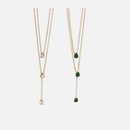 Collier double rang en Y doré en acier inoxydable avec pendentifs goutte