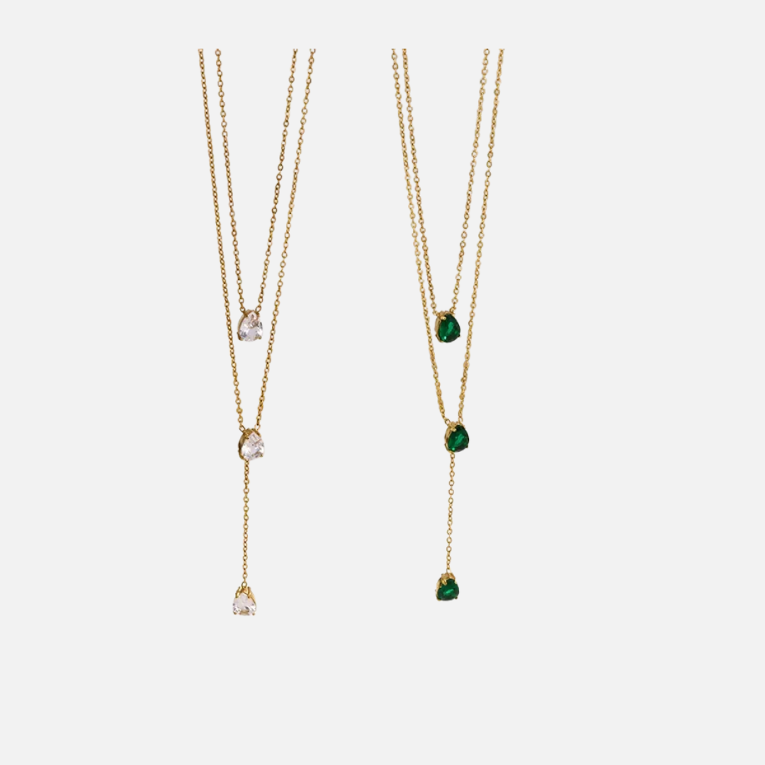 Collier double rang en Y doré en acier inoxydable avec pendentifs goutte