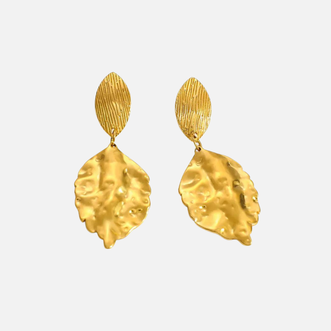 Boucles d’oreilles feuilles pendantes martelées en acier inoxydable