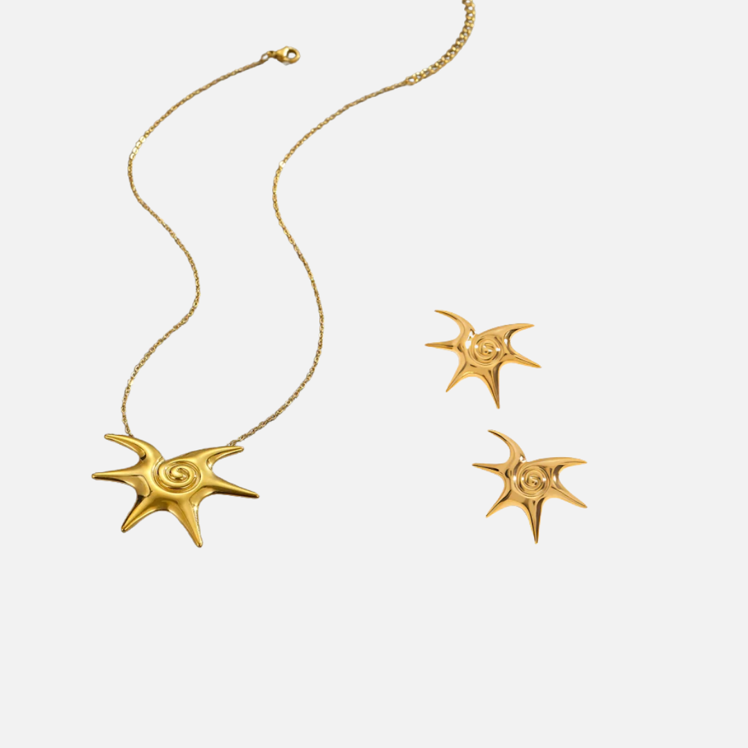 Parure étoile de mer, Collier et boucles d’oreilles en acier inoxydable