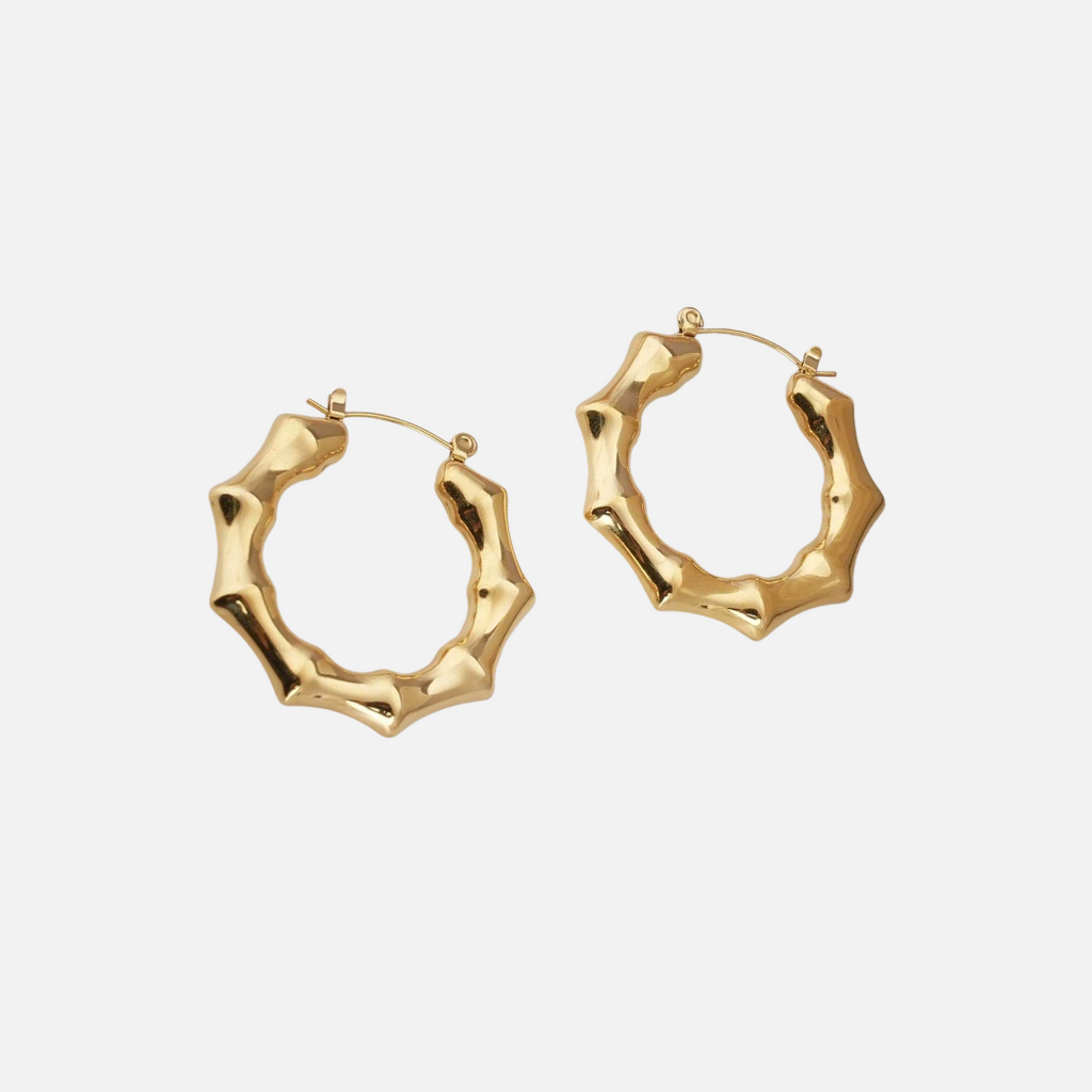 Boucles d'oreilles créoles effet bambou dorées en acier inoxydable