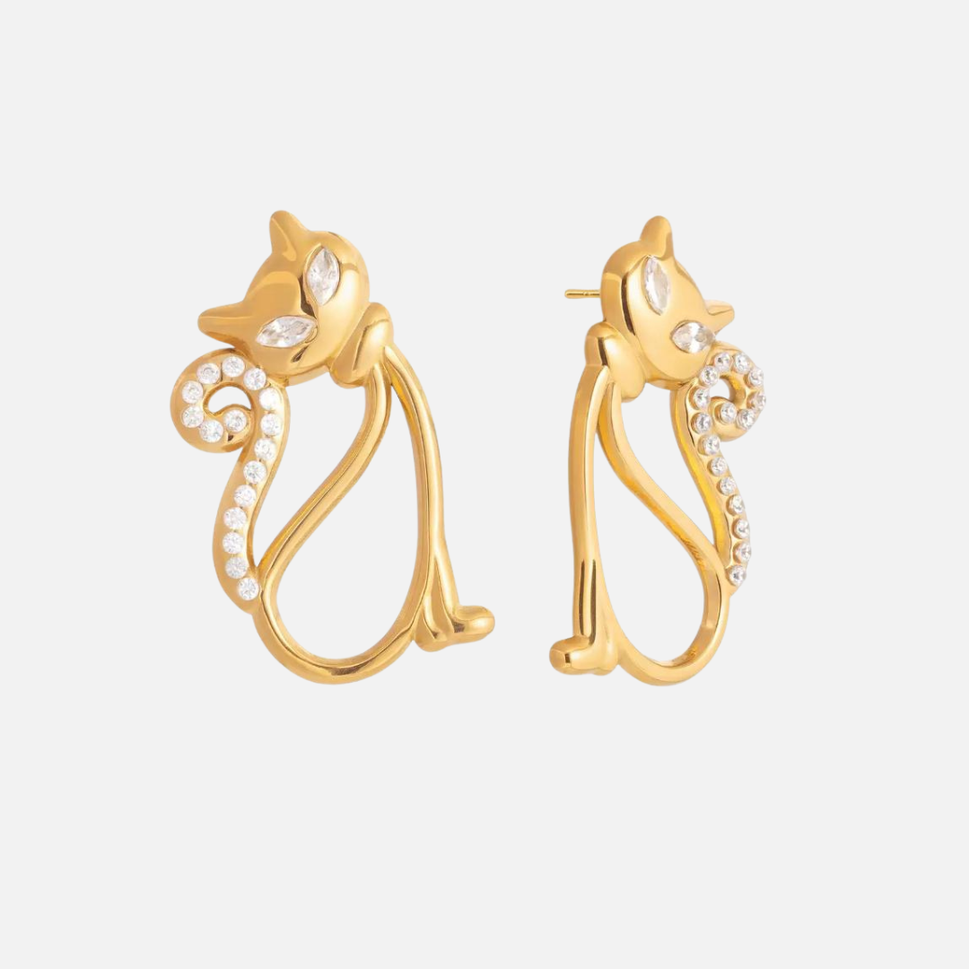 Boucles d’oreilles chat scintillant en acier inoxydable