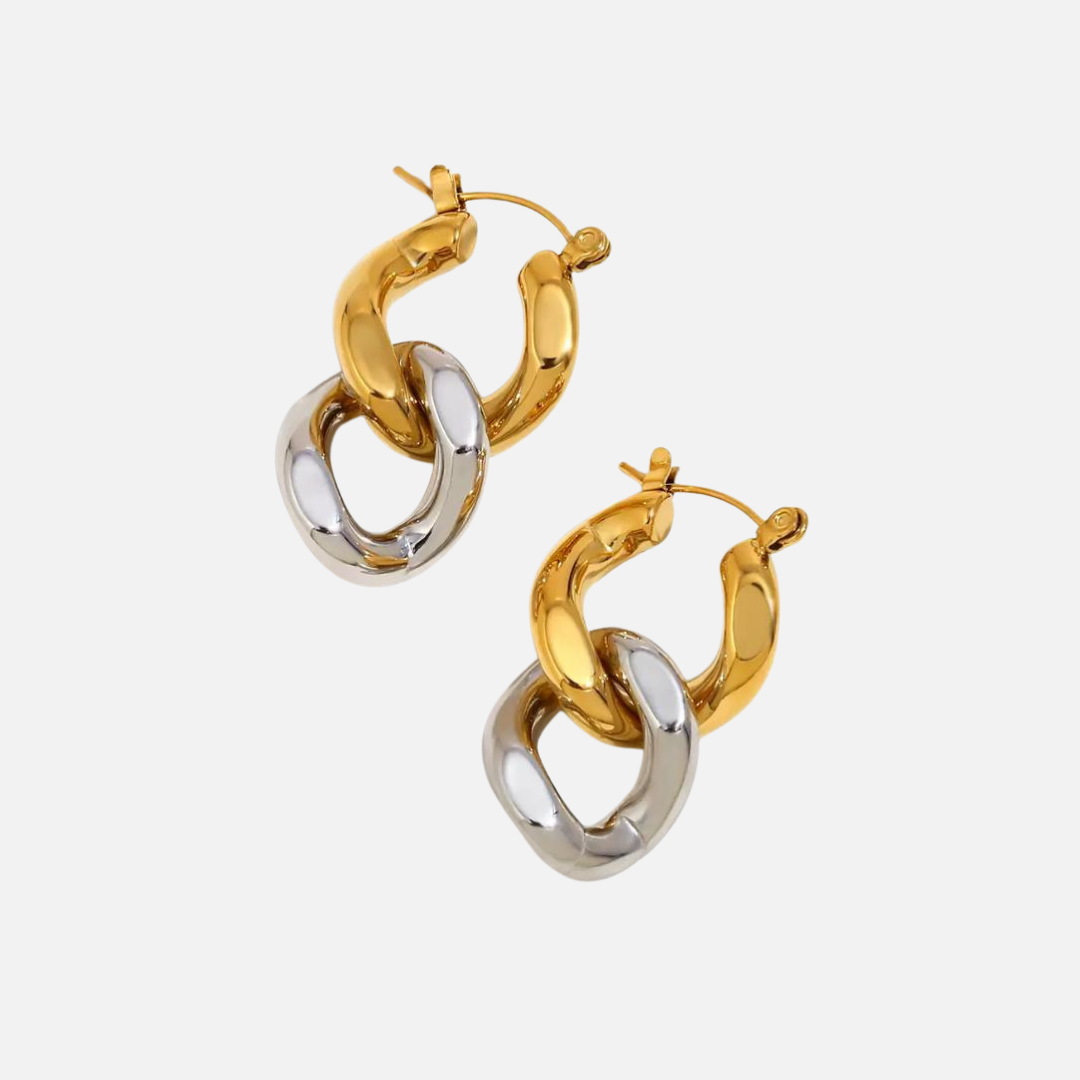 Boucles d’oreilles maillons bicolores en acier inoxydable