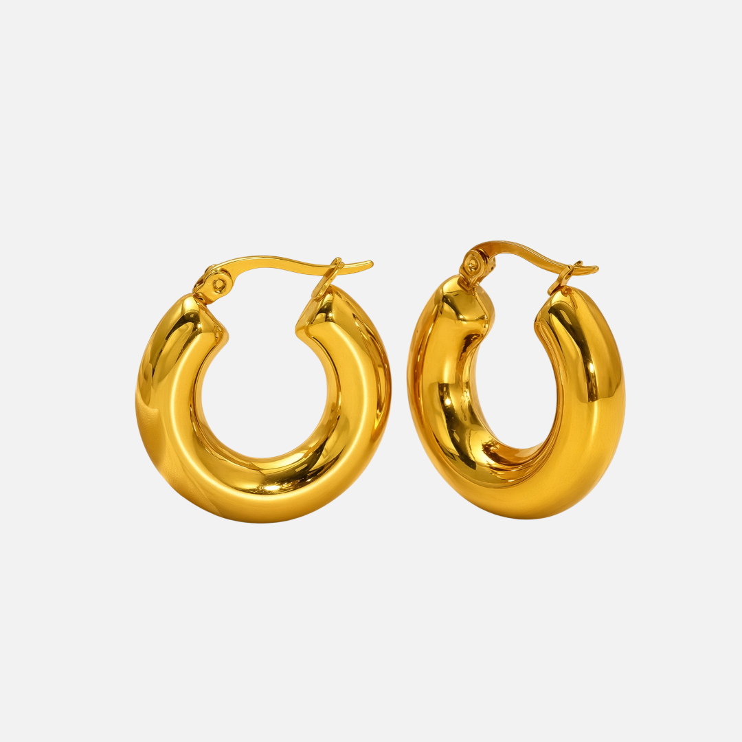 Boucles d'oreilles créoles épaisses dorées en acier inoxydable