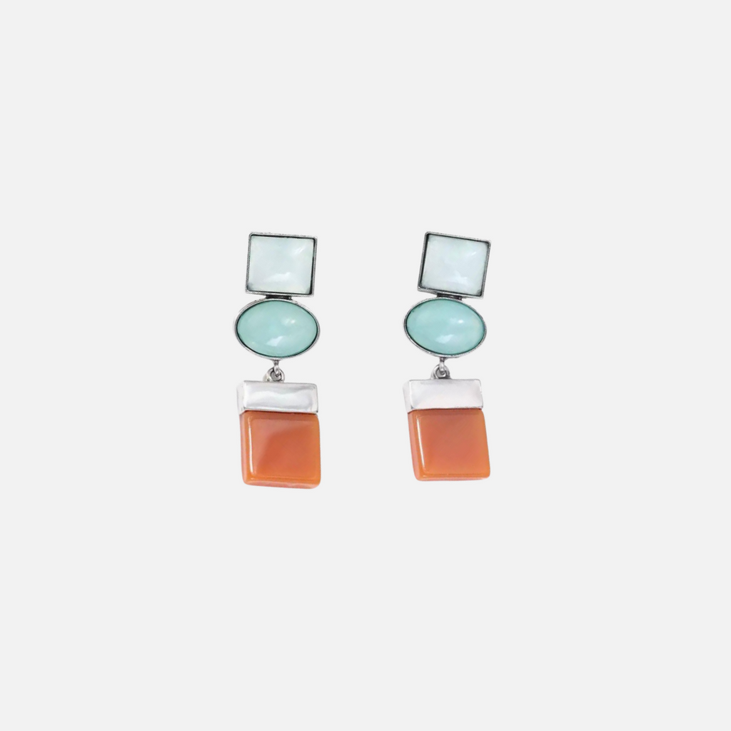 Boucles d’oreilles fantaisie pendantes femme géométriques multicolores
