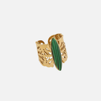 bague manchette en acier inoxydable avec pierre malachite