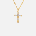 Collier croix dorée en acier inoxydable et pierres