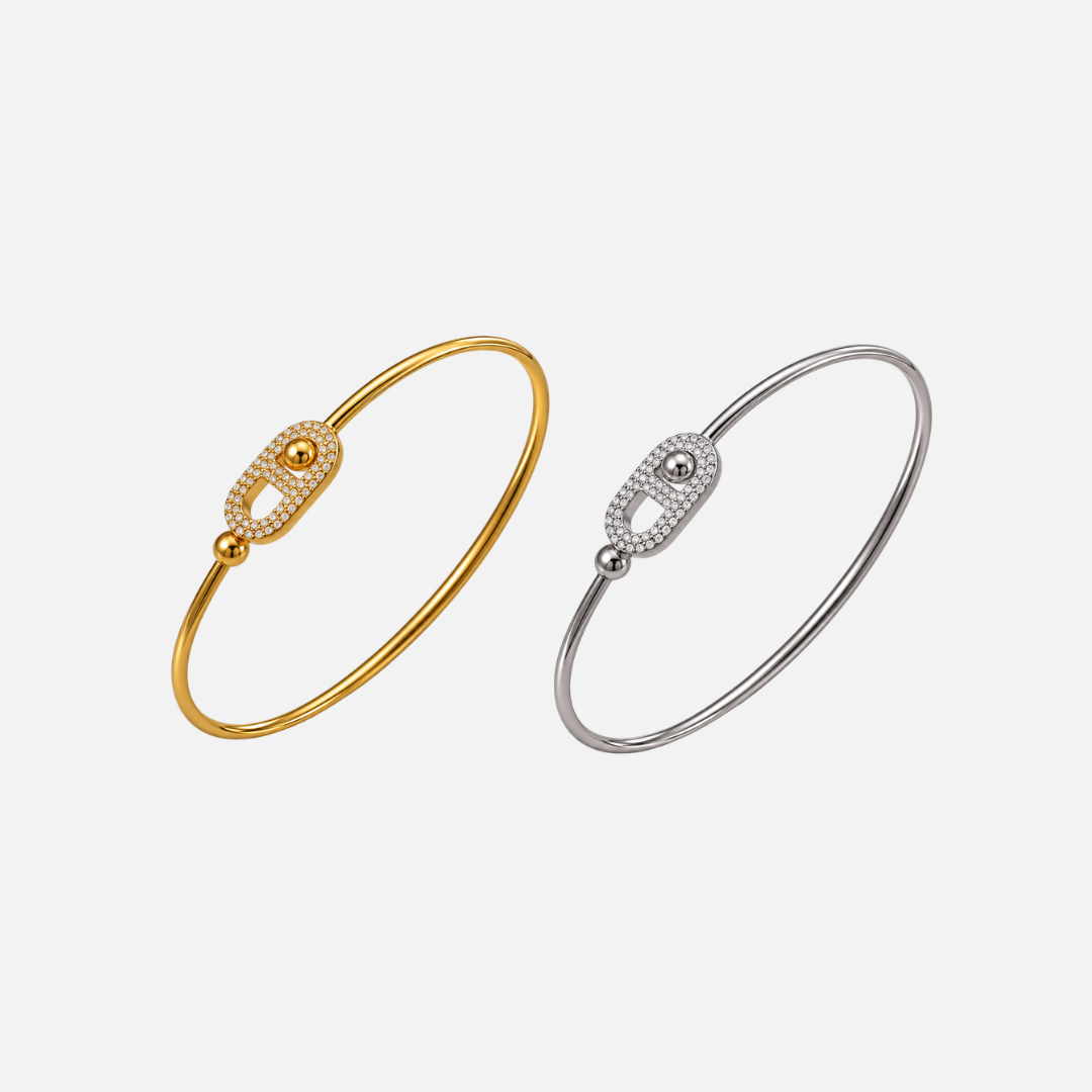 Bracelet jonc en acier inoxydable avec pierres