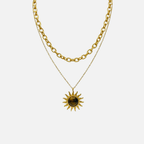 Collier chaîne double en acier inoxydable avec pendentif soleil