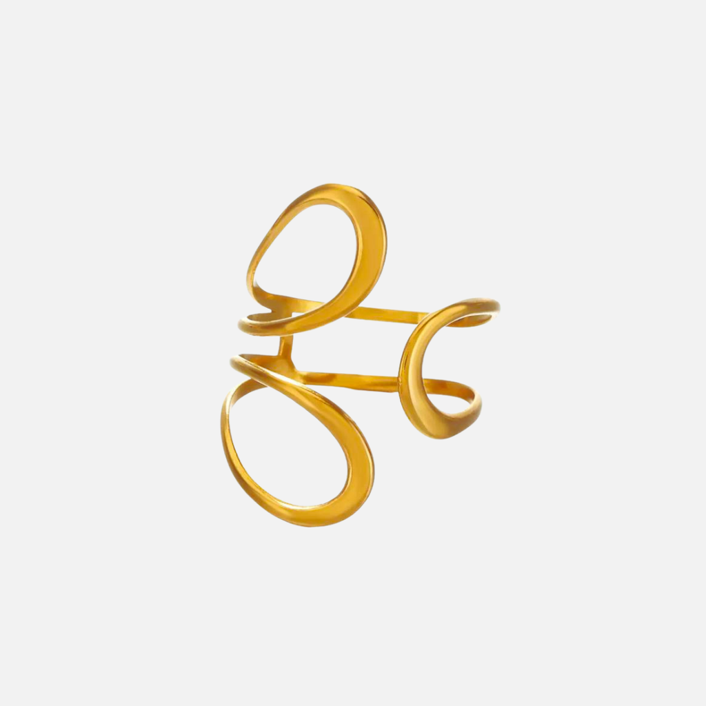 Bague dorée design abstrait en acier inoxydable