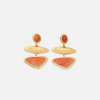 Boucles d’oreilles fantaisie pendantes dorées à pendentifs géométriques orange corail
