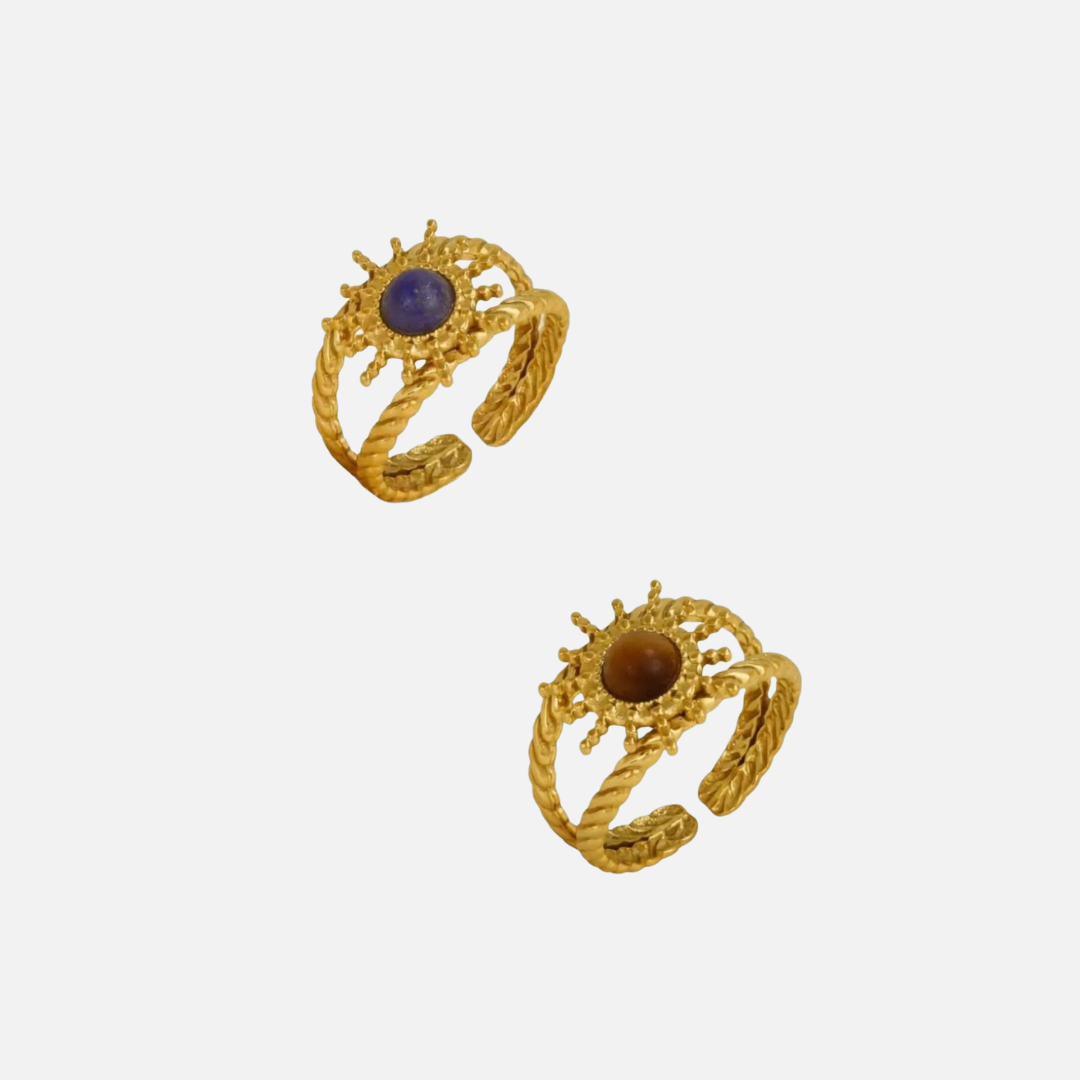 Bague soleil en acier inoxydable avec pierre naturelle