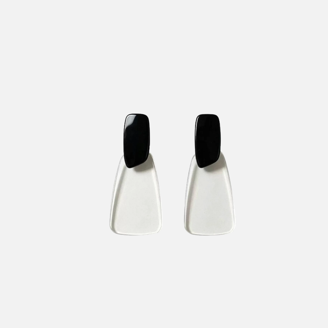 Boucles d’oreilles fantaisie pendantes en résine noire et transparente
