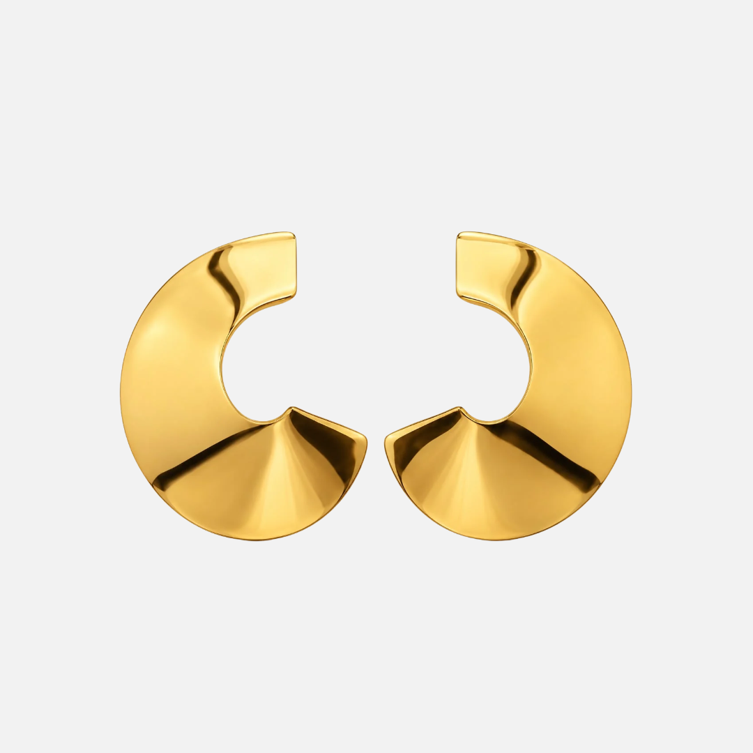 Boucles d'oreilles sculpturales dorées en acier inoxydable