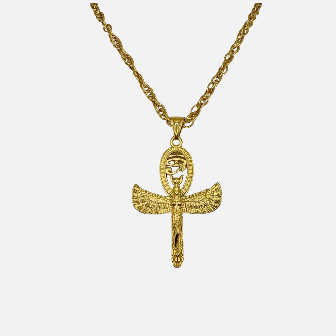 Collier Isis ailée et Œil d'Horus en acier inoxydable doré – ETHNIKS