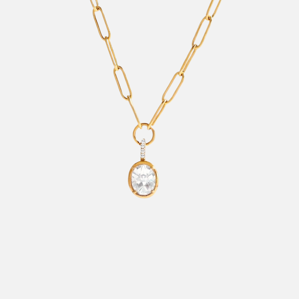 Collier maillons en acier inoxydable avec pendentif pierre