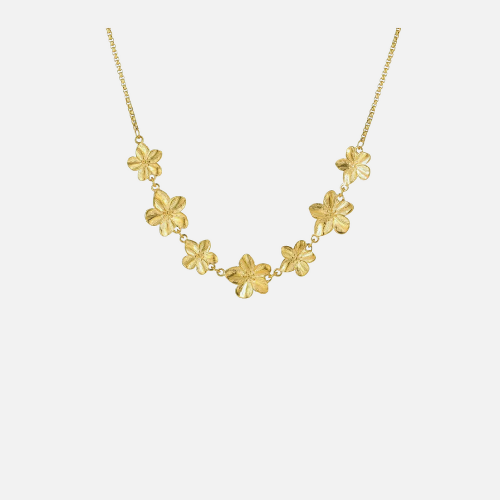 Collier fleurs dorées en acier inoxydable à sept motifs floraux