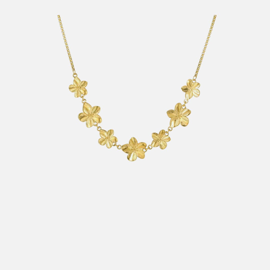Collier fleurs dorées en acier inoxydable à sept motifs floraux