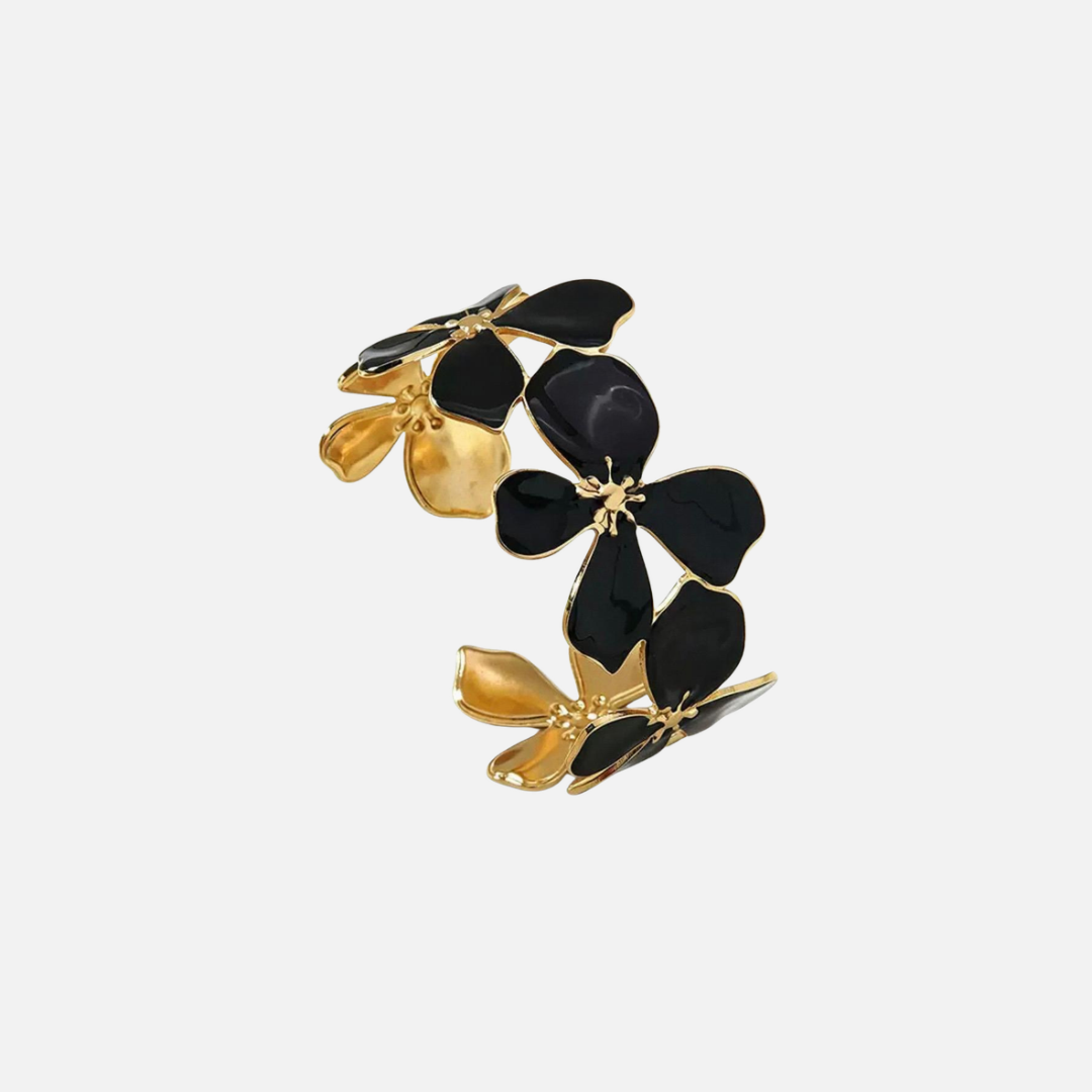 Bracelet manchette fantaisie à fleurs noires