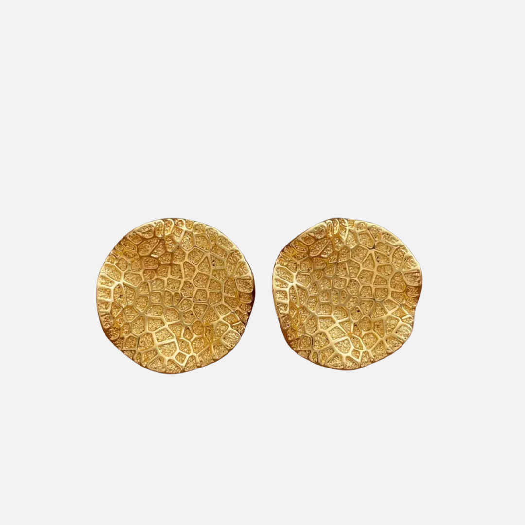 Boucles d'oreilles fantaisie rondes dorées effet mosaïque