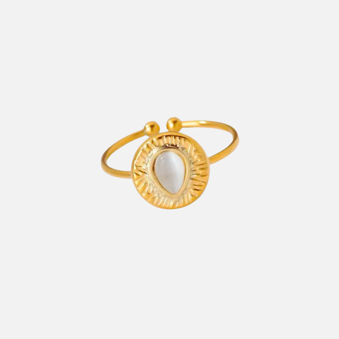 Bague en acier inoxydable avec pierre blanche goutte
