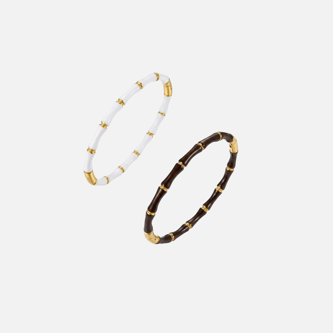 Bracelet jonc fantaisie en métal doré effet bambou