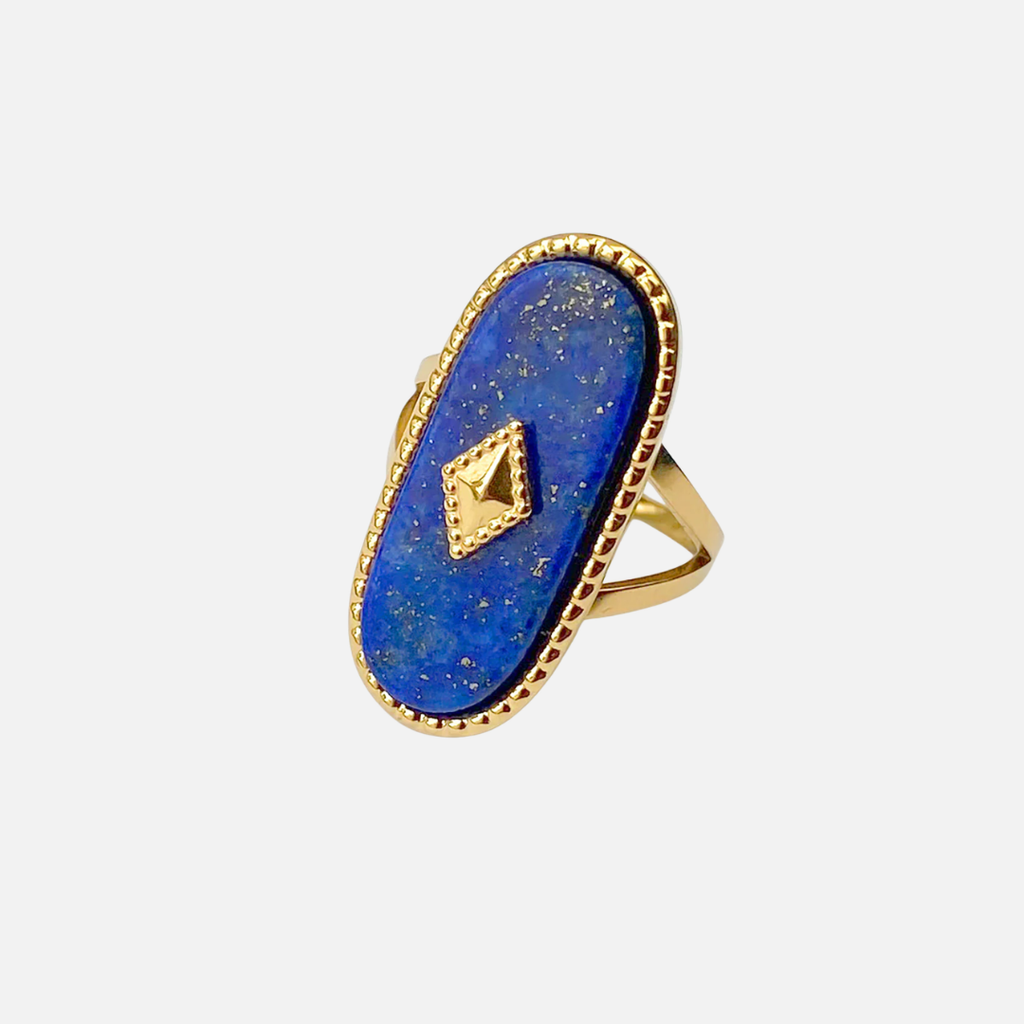 Bague ovale en acier inoxydable avec pierre naturelle