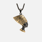 Collier Néfertiti en acier inoxydable noir et doré