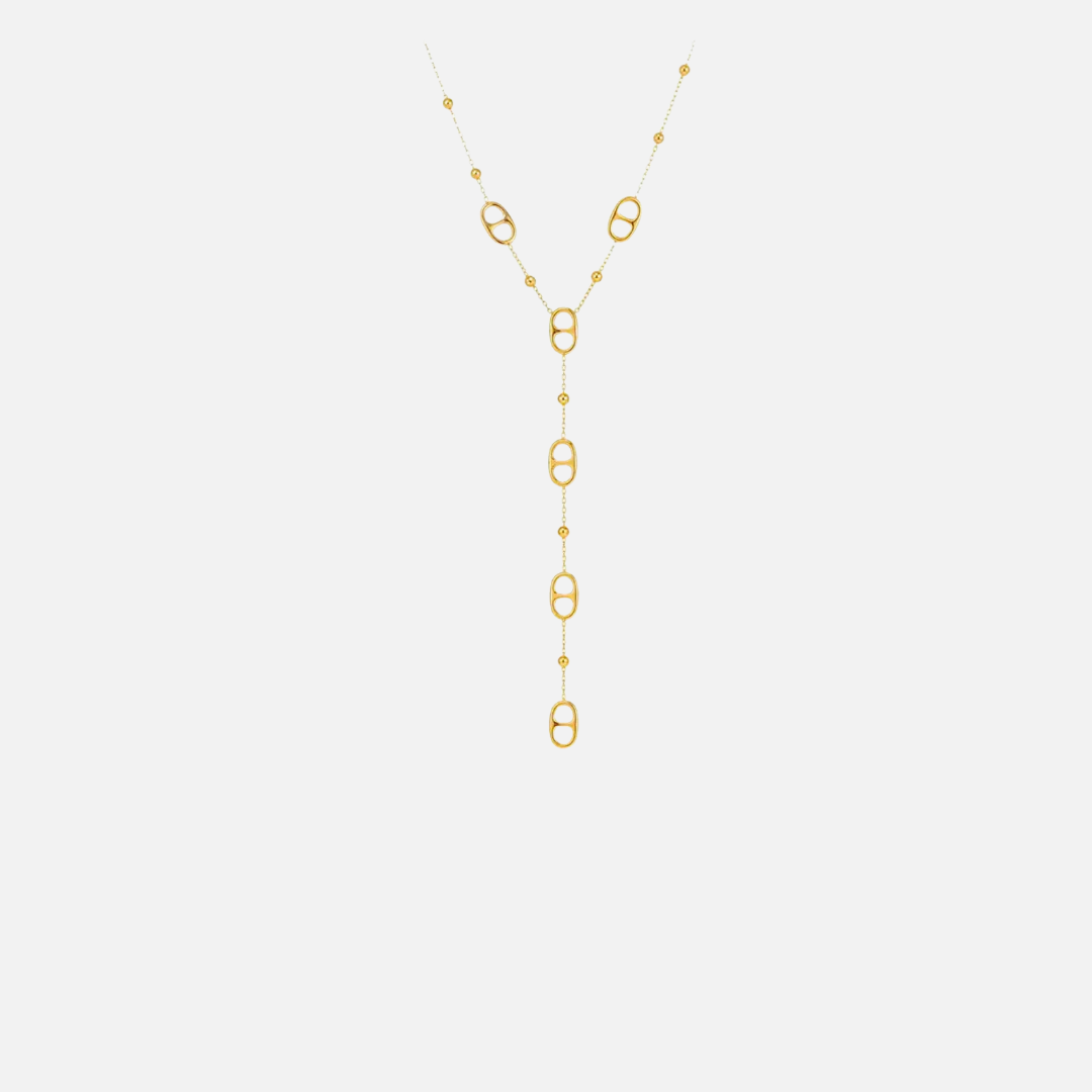 Collier Y en acier inoxydable doré à pendentifs maillons ovales et chaîne fine